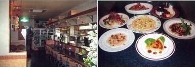 サバスの店内とテーブルの上においしそうな料理が並べられた写真