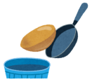 フライパンから固めた油をゴミ箱へ捨てているイラスト