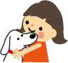 犬を抱いている女の子のイラスト