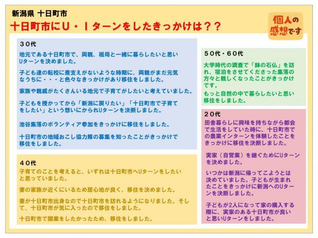 十日町市にU・Iターンをしたきっかけの年齢ごとのリスト