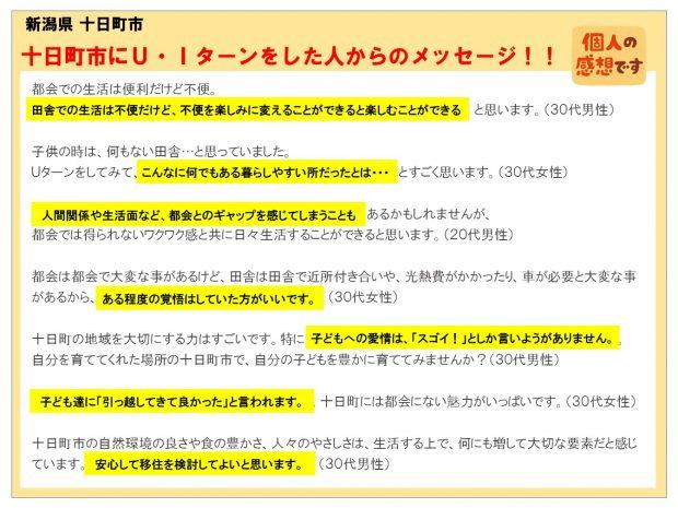 十日町市にUターン・Iターン・移住をした人からのメッセージのリスト