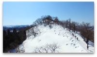 雪で覆われた急斜面の山を登山する人の写真