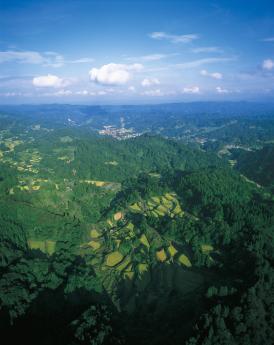緑豊かな大地と雄大な山々に囲まれ、遥遠くにみえる市街地の様子