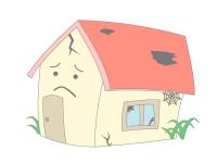 傷だらけの赤い屋根の家が困った顔をしているイラスト
