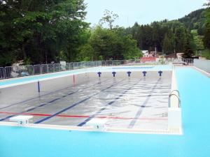 青と赤の線が引かれた松代小学校プールの写真