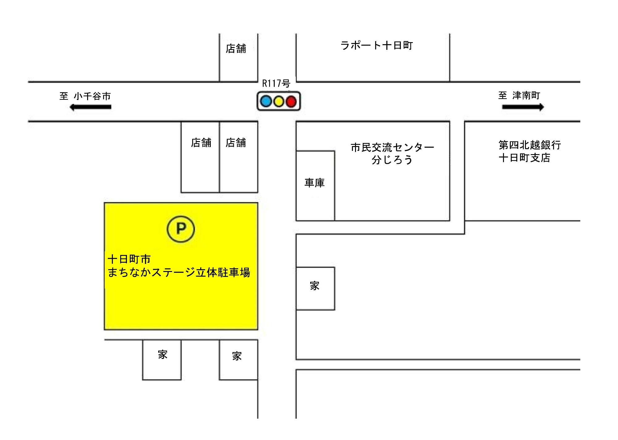 十日町市まちなかステージ立体駐車場の位置を示した地図