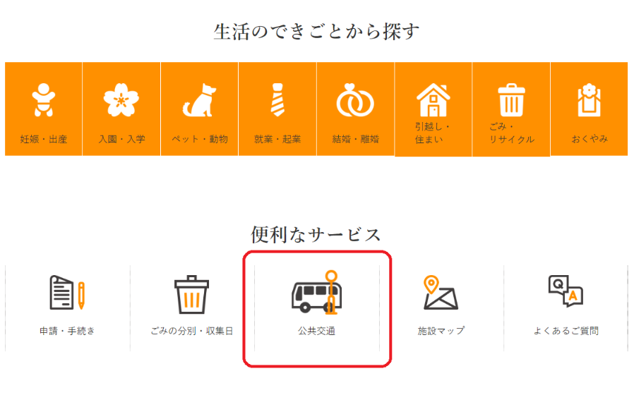 市ホームページ便利なサービスの中にある公共交通の位置を示す画像