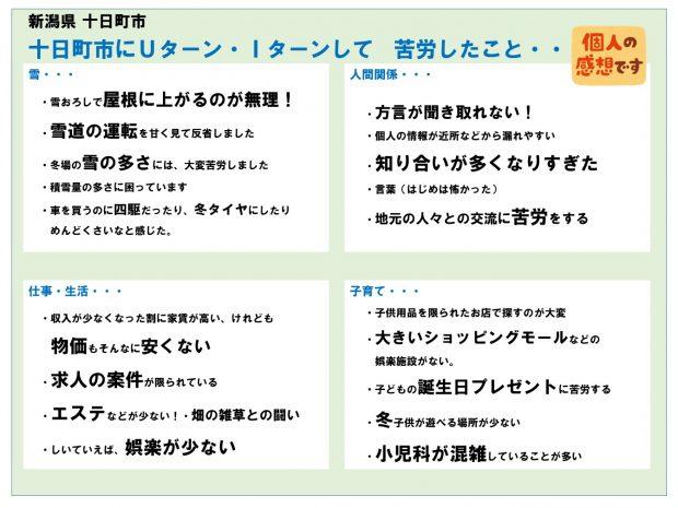 新潟県十日町市にUターン・Iターン・移住をして苦労したことのカテゴリごとのリスト