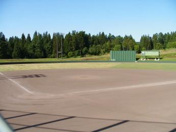 晴れた青空と総合公園野球場の写真