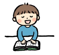 点字つき絵本を読む男の子のイラスト